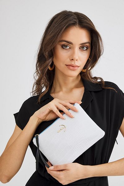 Deri Company Τσάντα συμπλέκτη Soft Crocodile White