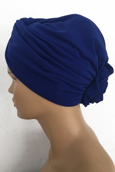 Vera Καπό έτοιμο τουρμπάνι με τριαντάφυλλο κόμπο Καπό Γυναικείο μουσουλμανικό καπό Saks Μπλε εξωτερικό καπό Hijab καπό κουμπωτό