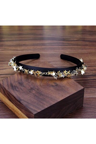 QUEEN AKSESUAR Kadın Gold Sallanan Metal Yıldız Taç