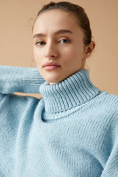 Koton Pulover de damă cu gât tricotat albastru 0KAF90428GT