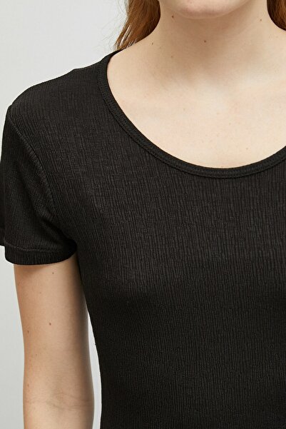 Koton Dámské černé tričko Crew Neck 0YAK13439EK