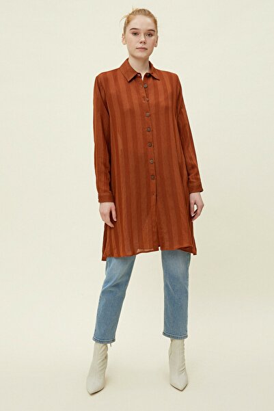 Koton Női barna inggalléros hosszú ujjú, laza szabású tunika 0YAK68466CW