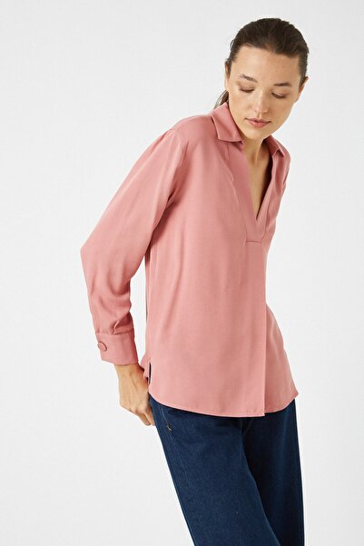 Koton بلوزة نسائية احترام الحياة - ياساما احترام - بلوزة وردية بياقة قميص وأكمام طويلة 1KAK68575PW