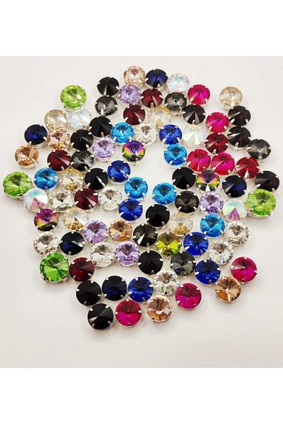 yiğit aksesuar 12 Mm Round Case Planted Glass Stone Mixed Package (50 Pieces)