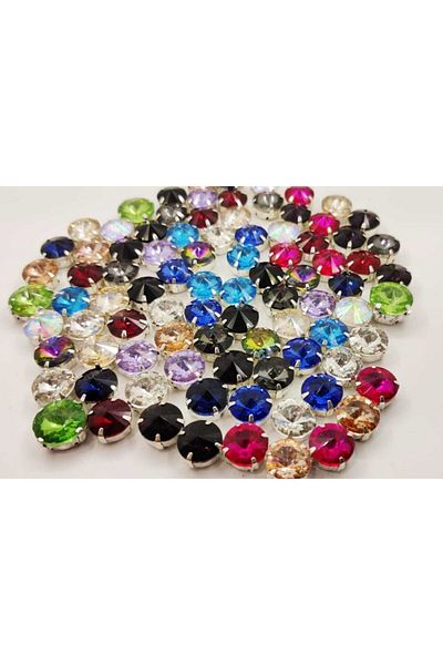 yiğit aksesuar 12 Mm Round Case Planted Glass Stone Mixed Package (50 Pieces)