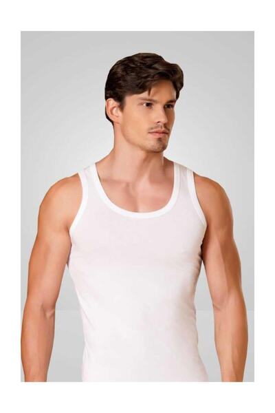 bejamonti Men's White Rib Tank Top 6 Pack