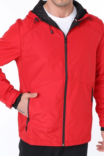GHASSY CO. Men's Red Windbreaker/Raincoat Outdoor Seasonal Sports Jacket with Shoulder Detail