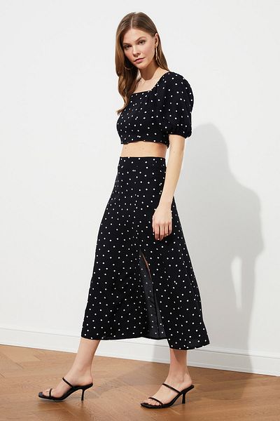 Trendyol Collection Black Polka Dot Top and Bottom Set TWOSS20AU0097