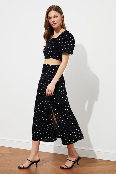 Trendyol Collection Black Polka Dot Top and Bottom Set TWOSS20AU0097