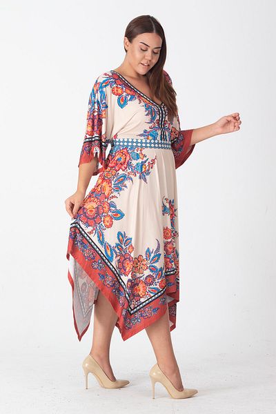 Şans Rochie de damă cu tăietură asimetrică, colorată, mărime Plus, 65n23880