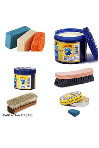 Nuri Leflef 7 Parça Deri Besleyici Kahve Boya Şeffaf Cila