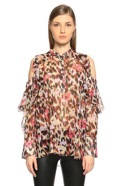 Roberto Cavalli Kadın Bej Desenli Bluz