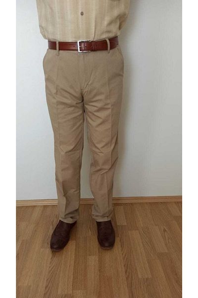 KARAOĞLU TEKSTİL Men's Beige Classic Cut Canvas Trousers