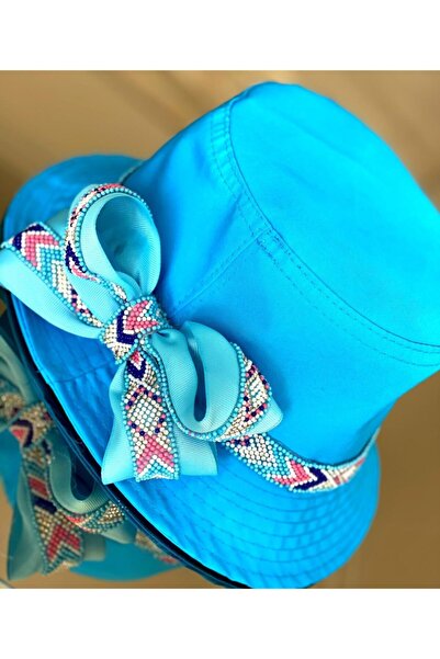 QUEEN AKSESUAR Новий сезон Аутентична розкішна вишивка бісером Спеціальний дизайн Турецький блакитний бант Дитячий капелюх для дорослих