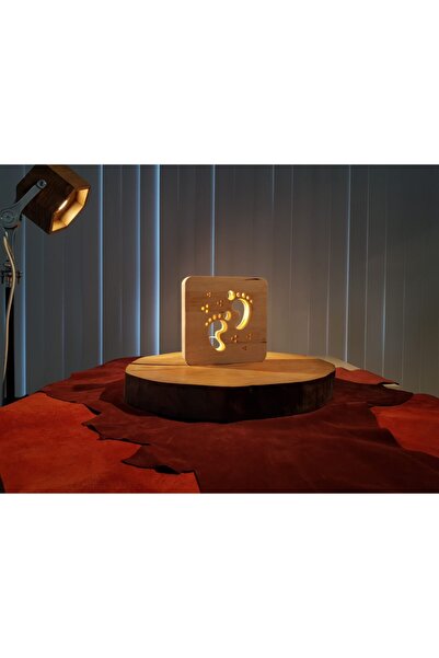 EFKAREART Çocuk Odasına Özel Bebek Ayak Izi Kare Ahşap 3d Ledli Gece Lambası