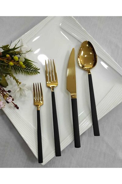 BRONDOFF Stayle Black Gold 24 Piece Fork Spoon Knife Set