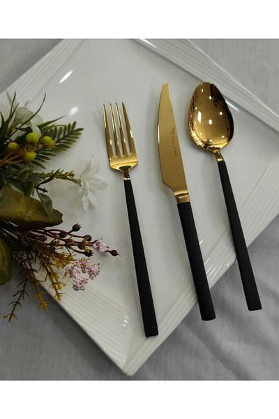 BRONDOFF Stayle Black Gold 18 Piece Fork Spoon Knife Set