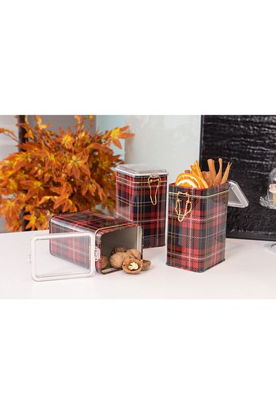 EVLE Efb21ı3 Rectangular Lockable Storage Container 75x100x150 Set of 3, Plaid
