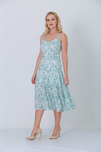 TİESSİ Жіноча зелена сукня з квітковим принтом на бретельках