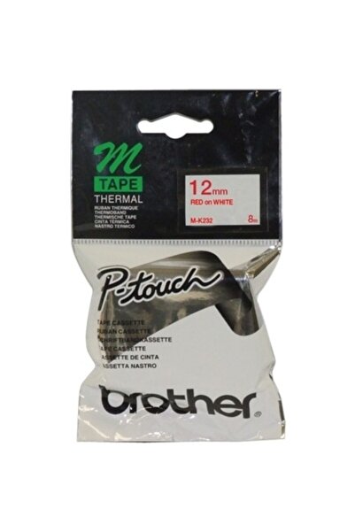 M-k232 Beyaz Üzerine Kırmızı P-touch Etiket 12mm Pt-55 / Pt-60 / Pt-80
