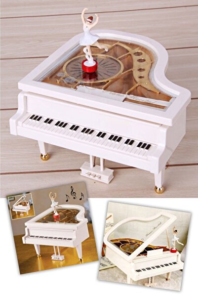 Genel Markalar Beyaz Balerinli Mini Piyano Şeklinde Müzik Kutusu