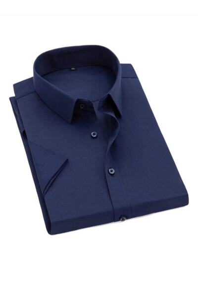 NACAR STORE Men's Navy Blue Short Sleeve Classic Cut Shirt