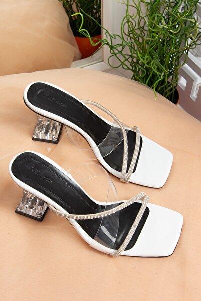 Fox Shoes Papuci cu toc din sticlă transparentă albă pentru femei K 404011323