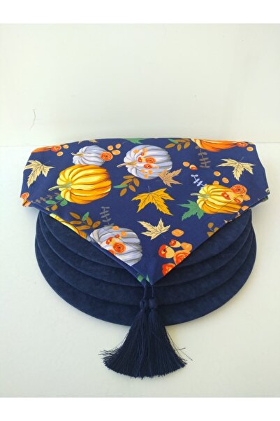 Ayşemce Runner cu model de dovleac, 4 plăci de culoare bleumarin