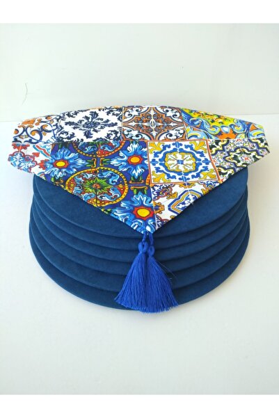 Ayşemce Πατάκι δαπέδου με σχέδιο πλακιδίων, 6 Παλινδρόμικα Μπλε Χρώματα Supla