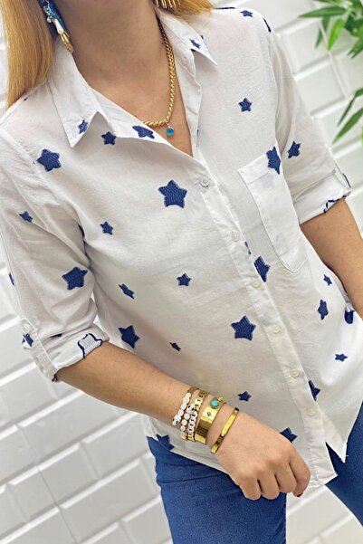 FEMELLE Cămașă de damă din bumbac cu stele brodate