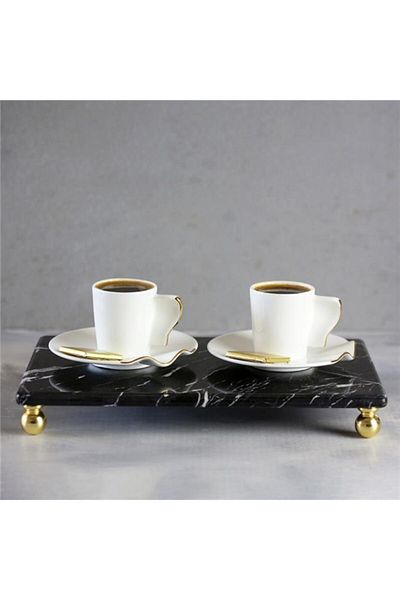Akayev Black Marble 30X20 cm - Gold Bead Detailed Presentation Plate