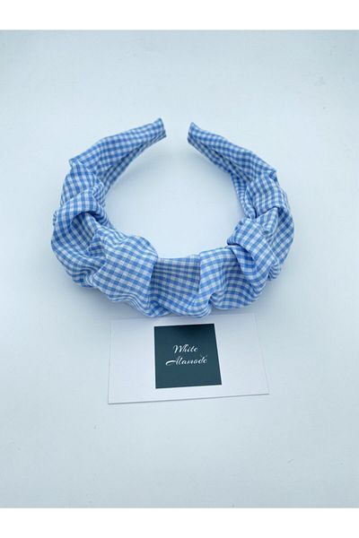 White Alamode Coroană cu șnur albastru în carouri