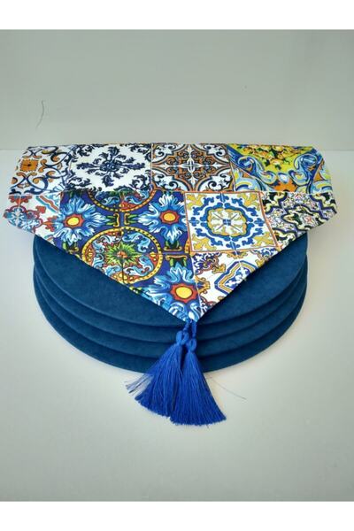 Ayşemce Çini Desenli Runner, 4 Parlament Mavisi Renk Supla