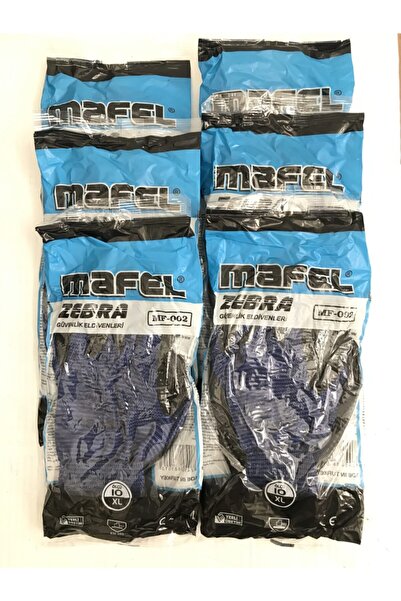 Mafel قفازات زرقاء مقاس Xl 6 قطع Mf-003 Zebra للسلامة والعمل 6 أزواج