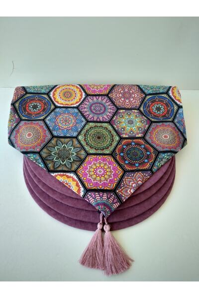 Ayşemce Runner cu model de fagure, 4 plăci de culoare roz