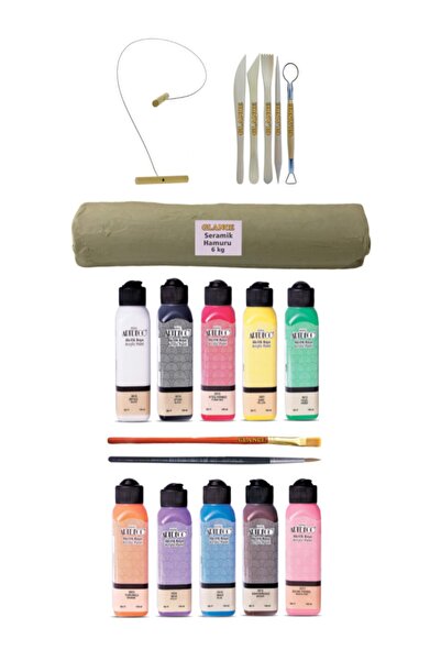 GLANCE Beyaz Seramik Hamuru 6 Kg Kil Kesme Teli 5'li Ebeşuar Artdeco 10x140 m...