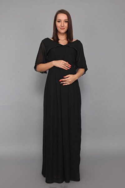 MODA LABİO Melek Kol Hamile Elbisesi Siyah