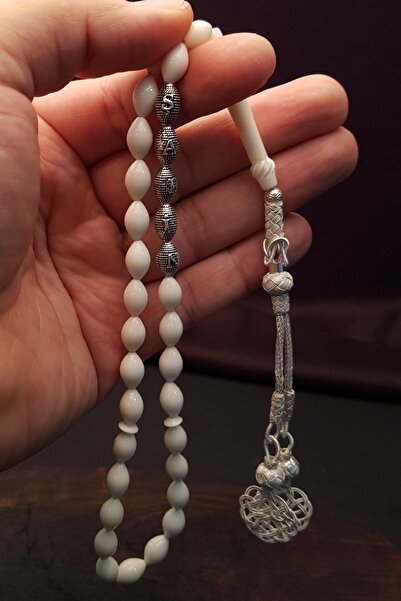 OTTOTESBİH Erkek Gümüş Kazaz Püsküllü Gümüş Harfli Deve Kemiği Tesbih