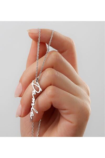 Genel Markalar Dikey Isimli Gümüş Kolye