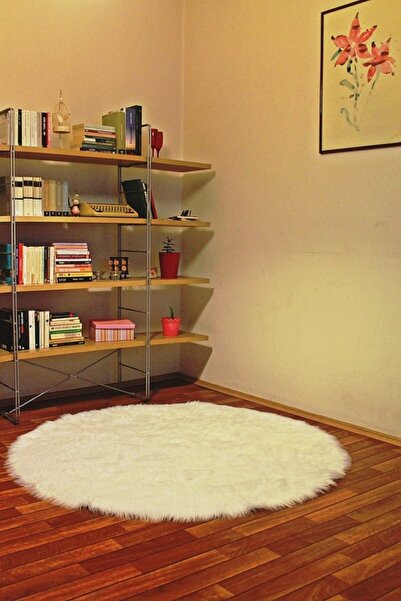 Tappeto Akrilik Kuzu Post Peluş Yuvarlak Halı Krem