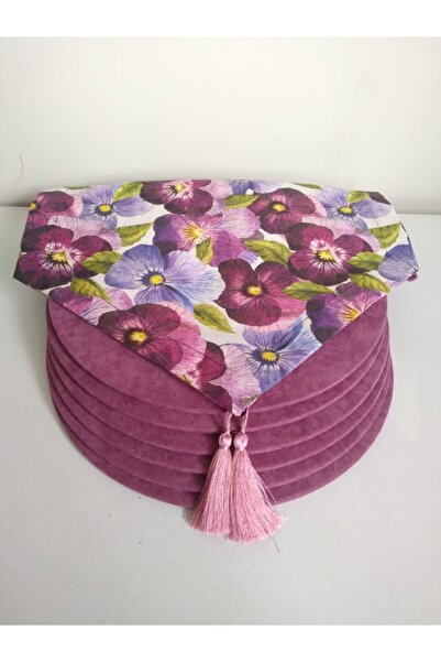 Ayşemce Μωβ διαδρομικό ράνερ με βιολετί σχέδιο, 6 σκούρα ροζ χρώματα Supla