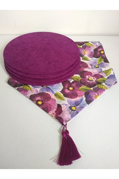 Ayşemce Μωβ Μονοχρωμητικό Χαλάκι με Βιολετί Σχέδιο, 4 Μωβ Χρωματιστά Πανάκια