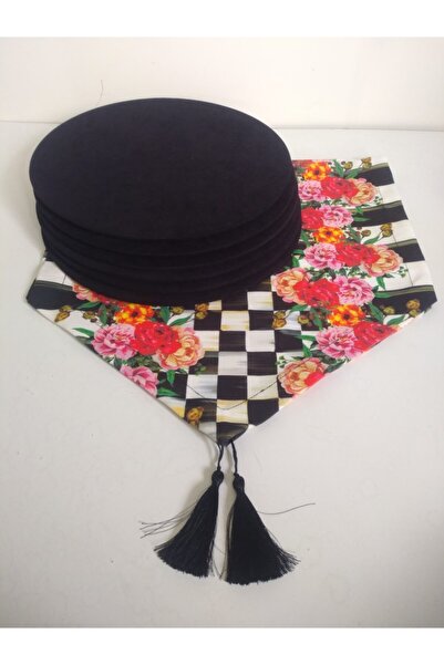 Ayşemce Κόκκινο λουλουδάτο διάδρομο με σχέδιο σκακιέρας (mackenzie), 6 μαύρα ...