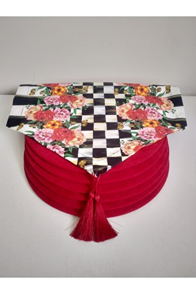 Ayşemce عداء منقوش عليه زهور حمراء (ماكنزي)، 6 لوازم باللون الأحمر