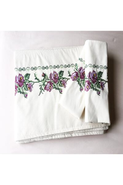 Yavuz Tekstil Çift Kişilik Kanaviçe Işlemeli Pike Takımı-mürdüm