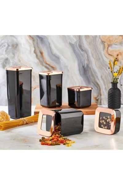 VİP AHMET Multi-Purpose Black-Copper Food Storage Container with Square Lid Set of 5