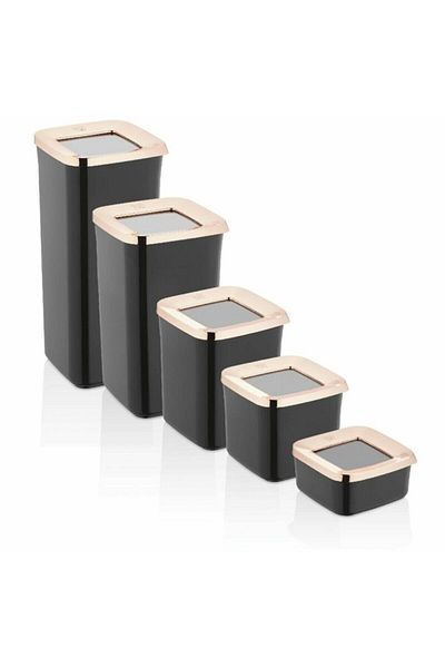 VİP AHMET Multi-Purpose Black-Copper Food Storage Container with Square Lid Set of 5
