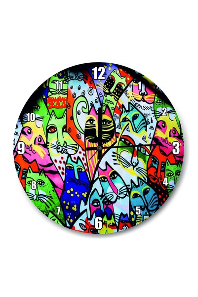 Cakatablo Wall Painting Colorful Cats Drawing Wall Clock (diameter 30x30 Cm)