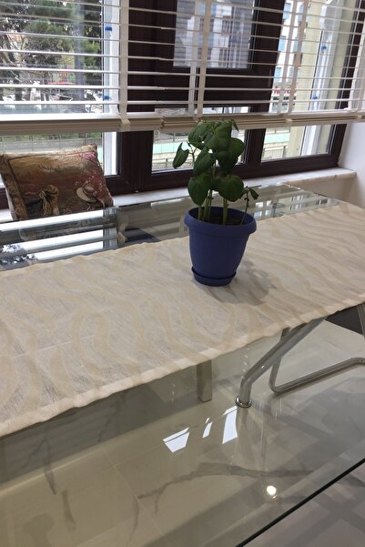 CLARISS HOME Runner, Linen, Wave Pattern, Jacquard, Stone Color, Table Cloth, Kitchen 40 X 140