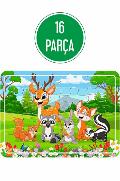 Baskı Atölyesi Sevimli Hayvanlar, Dinazorlar Ve Ayıcık Uçakta Ahşap Puzzle Seti